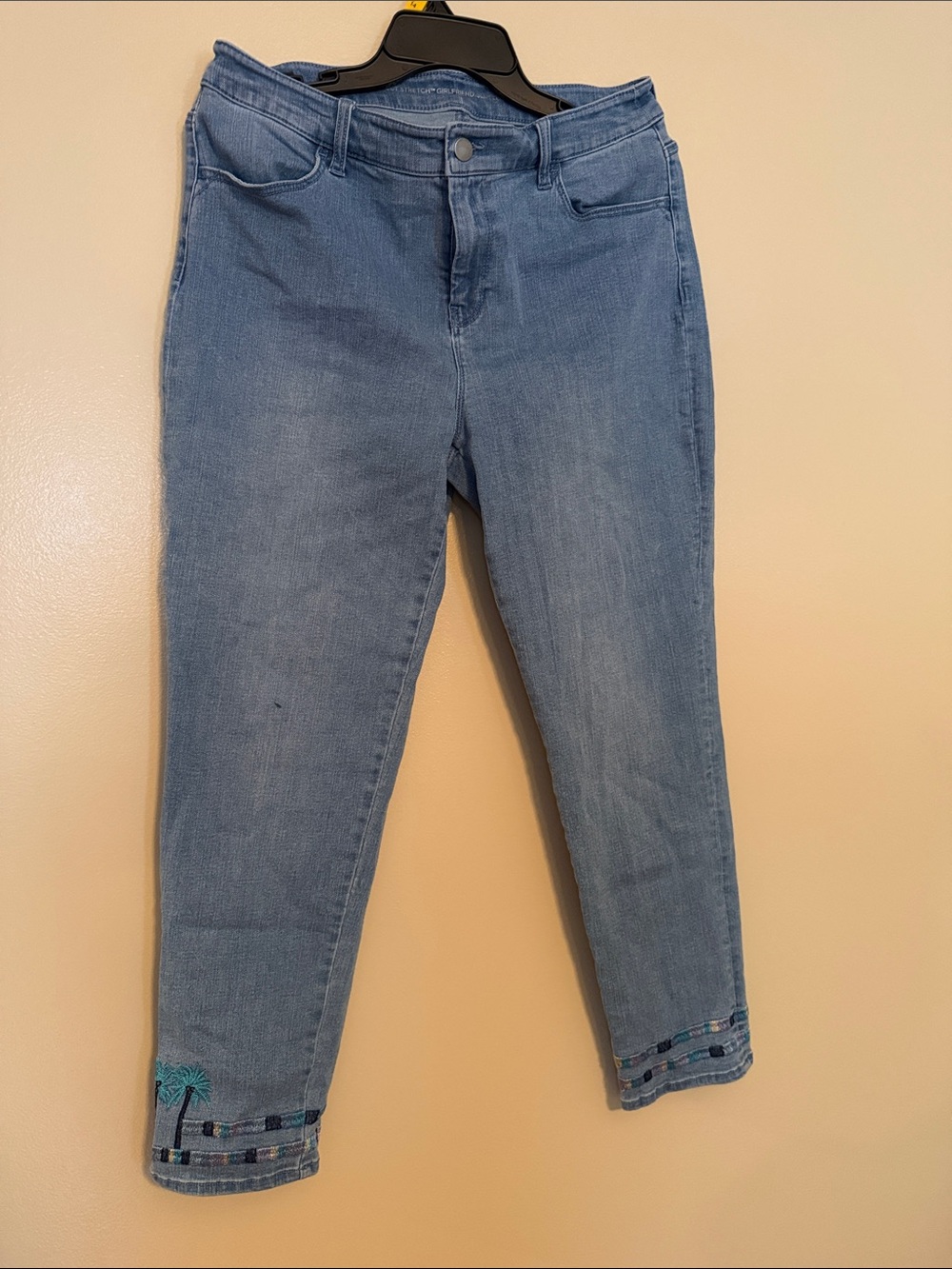 Chico's Light Wash Cropped Jeans with Ankle Embroidery